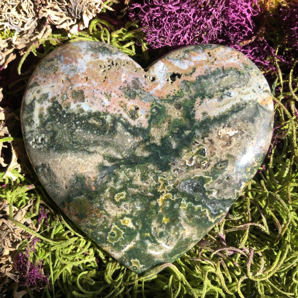 HUGE Moss Agate heart palm stone polished crystal healing reiki gemstone gift - Picture 6 of 10